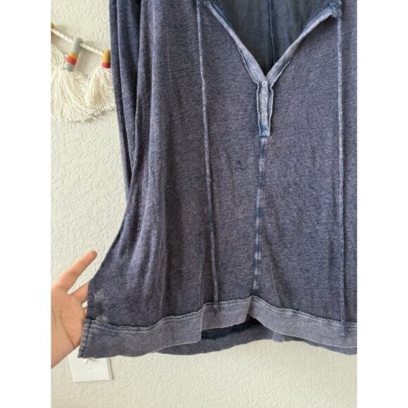 We The Free Affogato Hacci Indigo Linen Blend V-Neck Knit Sheer Top Beachy S - Picture 5 of 9